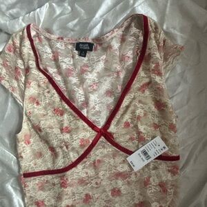 Free People Cream and Red Floral Slip